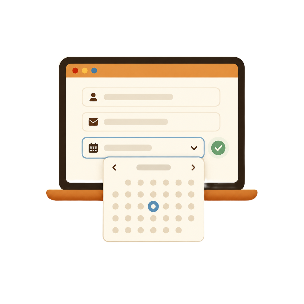An online form with a date question and an open calendar picker