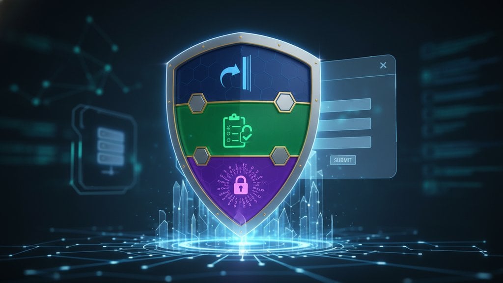 Web form protected by multiple security layers including CSRF tokens, validation, encryption, and spam filtering