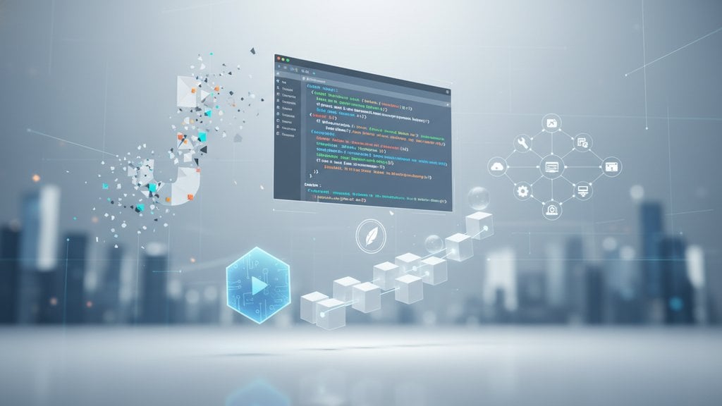 Modern illustration of a developer workspace with lightweight form-building tools and code elements representing free Jotform alternatives for {year}.