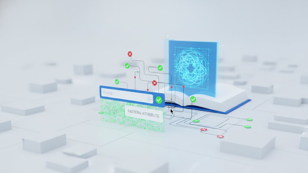 Modern illustration of a form input field with a glowing validation checkmark pattern overlaid on a clean digital interface background.