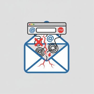 HTML code editor showing a form with a mailto action attribute crossed out and replaced with a proper HTTPS form backend endpoint, illustrating the correct approach to HTML contact forms