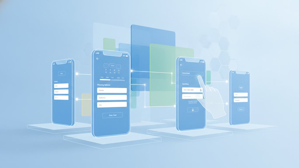 A hand holding a smartphone displays a clean, well-spaced mobile form optimized for easy input on small screens.