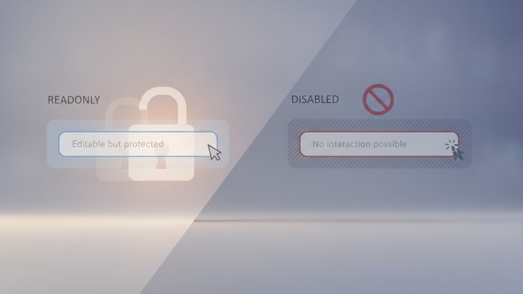 Two sleek UI input fields side by side, one grayed out and one editable, illustrating readonly vs disabled form inputs.